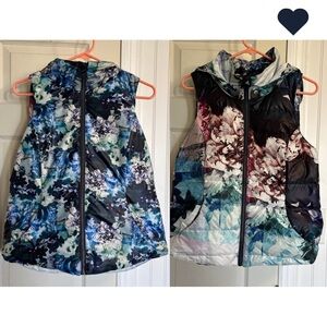 Anthropologie Pure + Good Reversible Floral Puffer Vest with Hood Duck Down